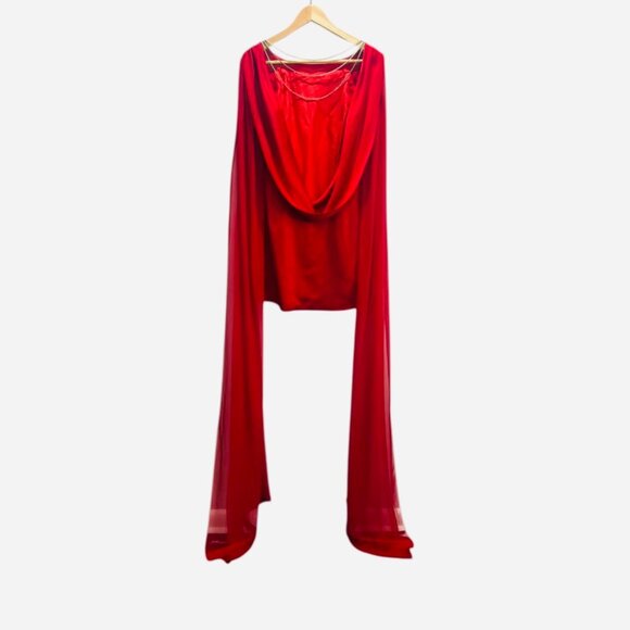IvaNova  Mini Backless Dress W/Rhinestones and Long Dramatic Sheer Sleeve Red 4 - Picture 3 of 10